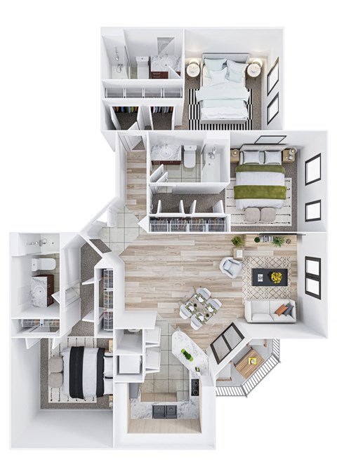 Floor plan for 3 beds, 3 baths, 1520 sqft